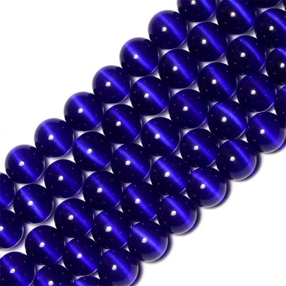 HAAMIIQII 45pcs 8mm Dark Blue Cat Eye Beads Round Loose Gemstone Beads for Jewelry Making Strand 15 Inch
