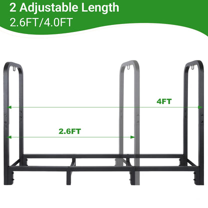 Luoieo 4FT Firewood Rack Outdoor, Holds 1543 LBS with 8 Sturdy Legs, Adjustable 2.6FT Elevated Log Holder Keeps Wood Dry, Black
