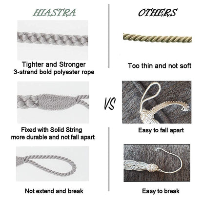 Hiastra Curtain Tiebacks Ropes, 2pcs Decorative Handmade Tie Backs Curtain Holdbacks Holders Cord for Window Sheer Drapes Indoor Outdoor, Grey