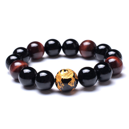 12mm Tiger Eye Stone Yellow Dragon Pattern Bold Wrist Bracelets | Natural Lava Rock Black Beads Elegant Design Bracelets for Men | Charming Black Crystal Men's Bracelet Beads Set for Layered Looks