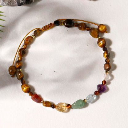 Jewever 7 Chakra Crystals and Stones Anklet Irregular Tumbled Gems Beaded Ankle Bracelets for Women Spiritual Energy Meditation Yoga Healing Jewelry Mom's Gifts (Tiger’s Eye)