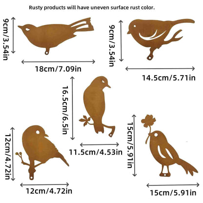 JDHTMTCBGX 5PCS Rusty Metal Bird Garden Decor, Spring Yard Art Decorations for Outdoor Fence, Lawn & Patio – Unique Outdoor Ornaments