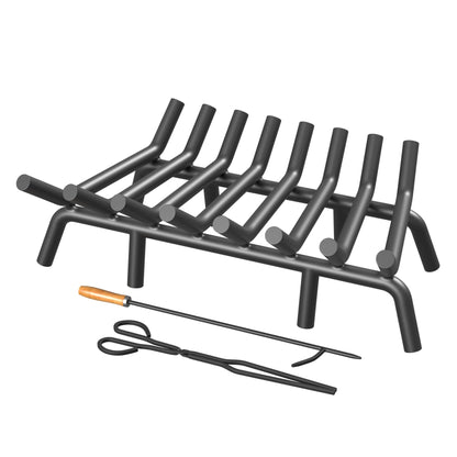 Jusgym Fireplace Grate 24 Inch with 8 Support Legs, Round Solid Steel Heavy Duty Fireplace Log Holder with Fire Tongs & Poker, Fireplace Log Grate for Indoor Fireplace and Outdoor In-ground Firepit