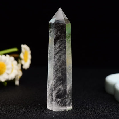 WUYOUSHI 1PCS Clear Quartz Natural Crystal Tower 2.75-3.54" Healing Crystal Wand 6 Faceted Chakra Reiki Meditation Therapy