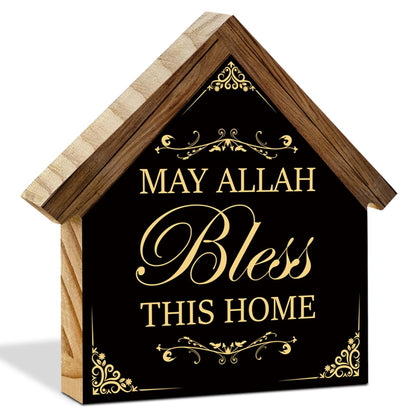 Islamic Ramadan Wood Sign Home Decor Muslim Eid May Allah Bless This Home House Shaped Wooden Block Sign Desk Shelf Table Decor