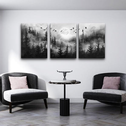 DZRWUBHS Wall Art For Living Room Canvas Wall Decor For Bedroom Black And White Wall Painting Modern Office Decorations Misty Forest Landscape Abstract Wall Pictures Farmhouse Wall Hanging Decor