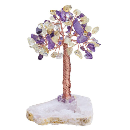 mookaitedecor Amethyst & Citrine Healing Crystal Tree of Life Tumbled Stones & Natural Geode Cluster Crystals Base Bonsai Money Tree for Wealth and Luck 3.5"-4.5"