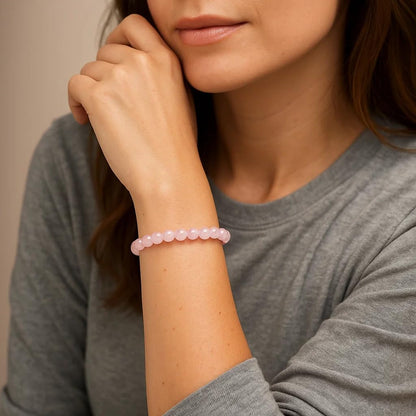 Cherry Tree Collection - Small, Medium, Large Sizes - Gemstone Beaded Bracelets For Women and Men - 8mm Round Beads (Madagascar Rose Quartz - Medium)