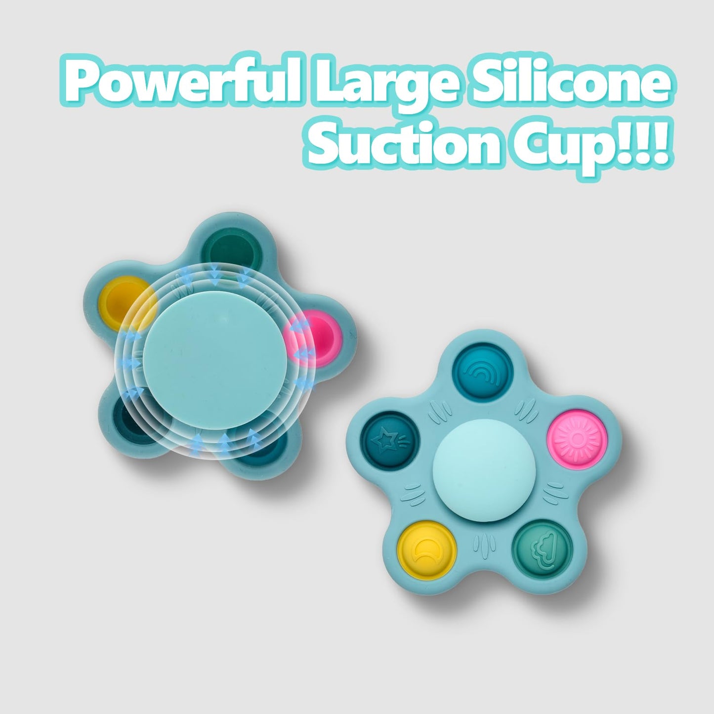Silicone Suction Cup Spinner Toy for Babies&Toddlers – Food-Grade Safe & Fun Sensory Toy for Teething & Play – Perfect Baby Bath, High Chair & Travel Toy, Ideal Baby Gift (Sky Style)
