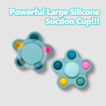 Silicone Suction Cup Spinner Toy for Babies&Toddlers – Food-Grade Safe & Fun Sensory Toy for Teething & Play – Perfect Baby Bath, High Chair & Travel Toy, Ideal Baby Gift (Sky Style)