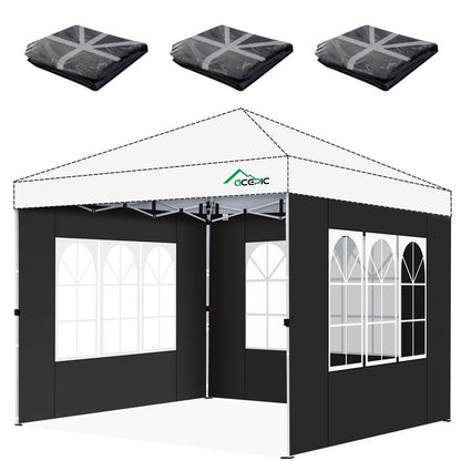 Acepic 3Pcs Instant Canopy Tent Sidewalls for 10x10 Pop-Up Canopy, Garden Gazebo, 210D Oxford Fabric Waterproof, Black (Tent NOT Included)