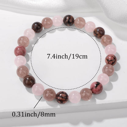 Bolinailo Healing Crystal Be-Yourself Bracelet 8mm Crystal Beaded Bracelet for Women Men Natural Stones of Rose Quartz, Strawberry Quartz and Rhodonite Handmade Gemstone Reiki Spiritual Jewelry Gifts