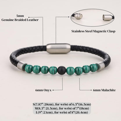 COAI Genuine Leather Bracelet, Malachite Onyx Bracelet for Men M