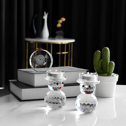 2 Pcs Crystal Christmas Candle Holder Snowman Christmas Candlestick with Cute Shape Home Table Decorations for Winter Xmas Farmhouse Kitchen Decor