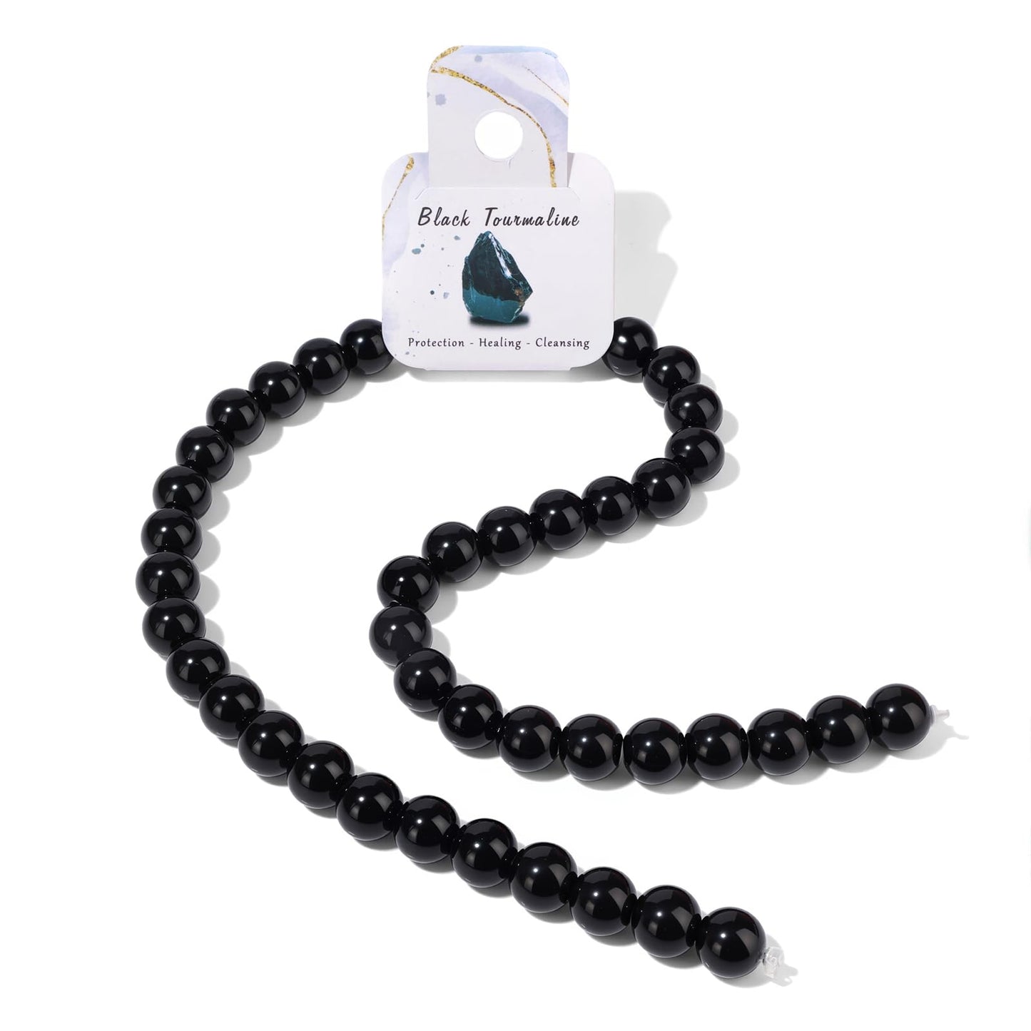 40pcs 10mm Natural Black Tourmaline Gemstone Beads Healing Crystal Round Loose Stone Beads for Jewelry Making, Crystal Stone Beads for Bracelets Necklace Earrings Making