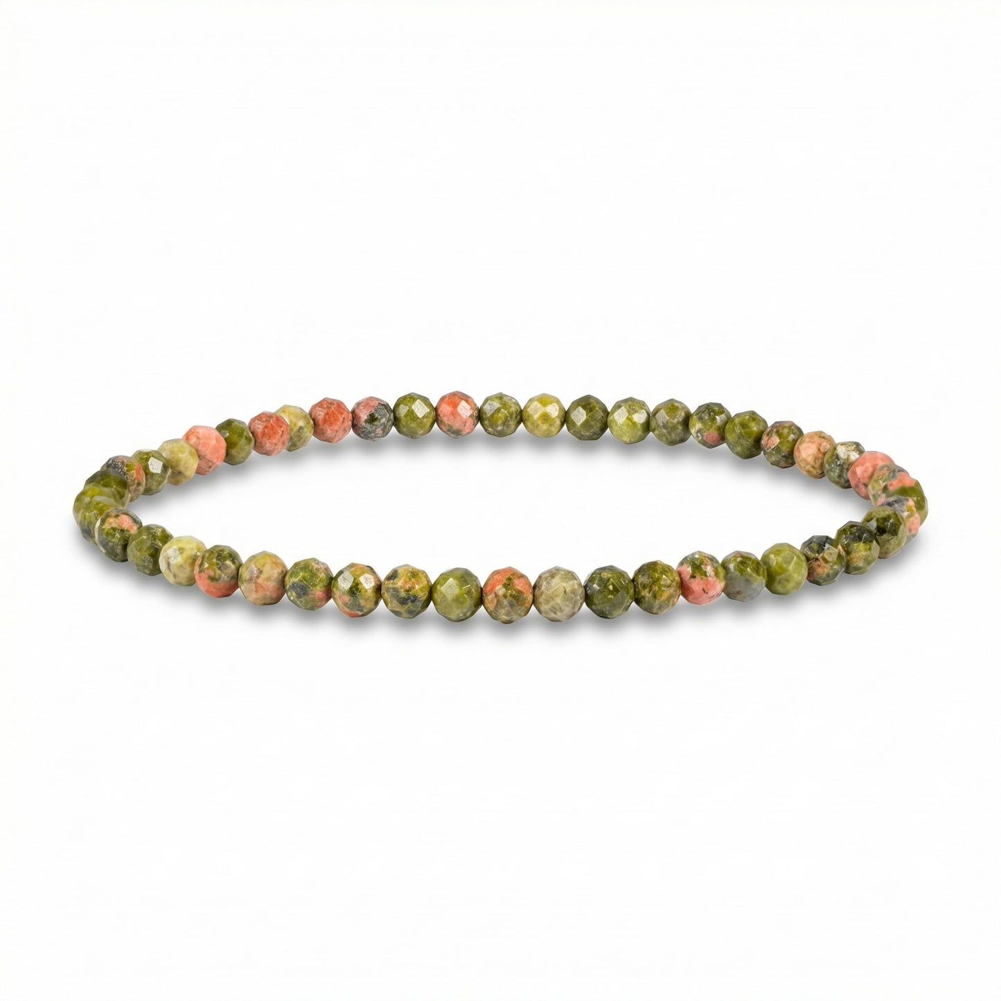 Angelstones Natural Unakite Gemstone Small Beaded Stretch Bracelet, 4mm Faceted Round Beads, Crystal Healing Bracelet for Women