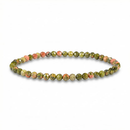 Angelstones Natural Unakite Gemstone Small Beaded Stretch Bracelet, 4mm Faceted Round Beads, Crystal Healing Bracelet for Women