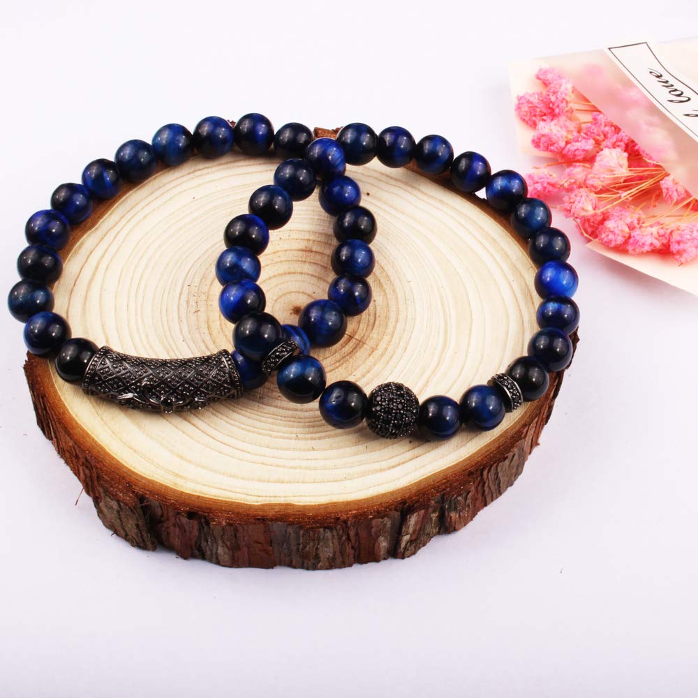 BOMAIL 8mm Tiger Eye Stone Beads Bracelet Elastic Natural Stone Yoga Bracelet for Women Men