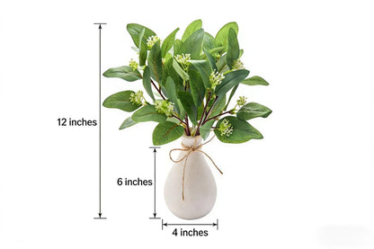 EZBOHO 12 Inch Artificial Eucalyptus Plant in White Ceramic Vase Faux Greenery Arrangement with Buds Small Farmhouse Tabletop Decor for Bathroom Bedroom Kitchen Office