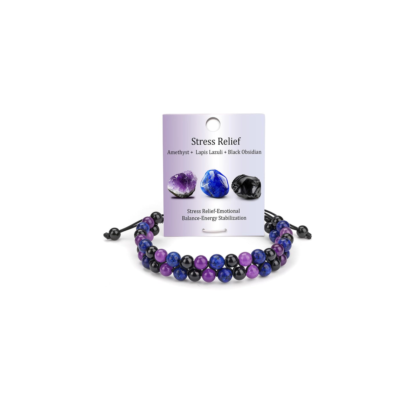 Raicegs Stress Relief Bracelet Natural Stones Amethyst Lapis Lazuli Black Obsidian Beaded Bracelet for Men Women Healing Crystal Bracelet