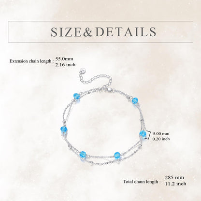 CRMAD March Birthstone Anklet Anklet for Women Sterling Silver Beach Jewelry Gift for Women (mar, anklet 9+2'')