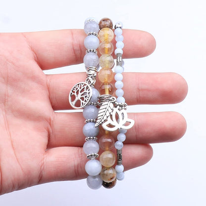 UEUC Tree of Life Yoga Healing Stone Bracelets, Multilayer Lotus Chakra Stone Reiki Bracelet Sets, Anxiety Crystal Natural Stone,for Women Stress Relief(#59)