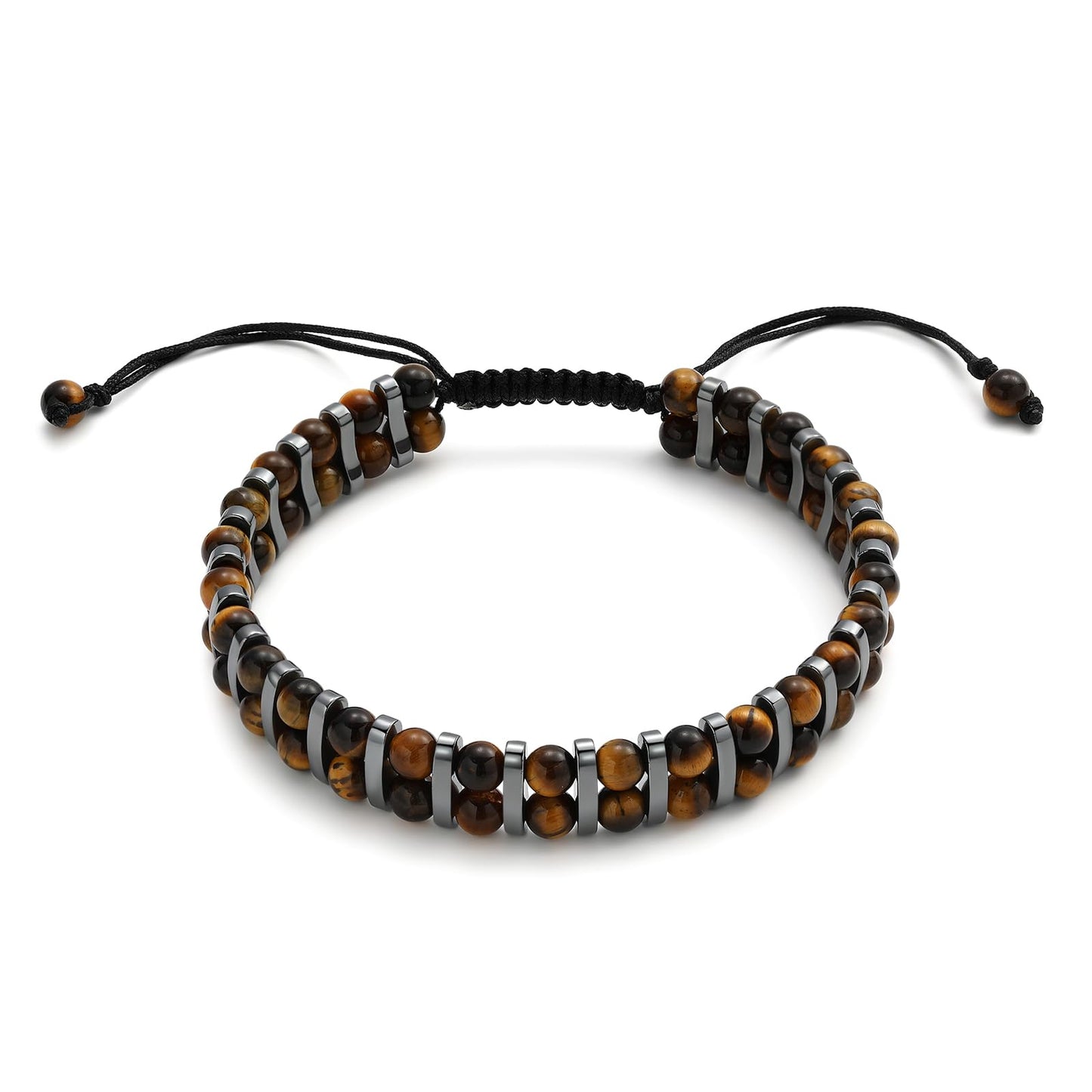 MAIYIDACK Double Row Tiger Eye Hematite Energy Art Jewelry, 3-in-1 Triple Protection Bracelet for Courage & Grounding, Spiritual Men & Women, Reiki Healing Gift (Tiger's Eye)