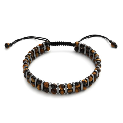 MAIYIDACK Double Row Tiger Eye Hematite Energy Art Jewelry, 3-in-1 Triple Protection Bracelet for Courage & Grounding, Spiritual Men & Women, Reiki Healing Gift (Tiger's Eye)
