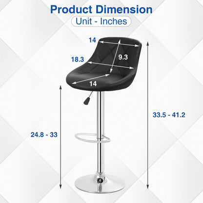 FDW Bar Stools Set of 2 Bar Stools Swivel Stool Height Adjustable Bar Chairs with Back PU Leather Swivel Bar Stool Kitchen Counter Stools Dining Chairs (Black)