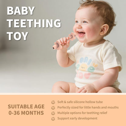 6-Pack Silicone Teething Tubes for Babies 6-12 Months, BPA-Free Non-Choking Teether Sticks Toys, Teething Relief Chew Straws for Infants & Toddlers, Baby Gifts (Rose Pink Lavender Mint Yellow Red)