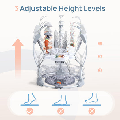 Baby Activity Center, Baby Jumper Activity Center with Music, Interactive Toys, 360° Rotating Seat, 3 Adjustable Heights, Infant Activity Jumper for 6+ Months (Rabbit)