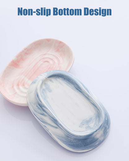 AIMAIAIMAI Blue Ceramic Soap Dish, Marble Pattern Bar Soap Holder - Elegant Hostess Gift, Housewarming Gift for New Home, Decorative Soap Tray for Bathroom, Kitchen