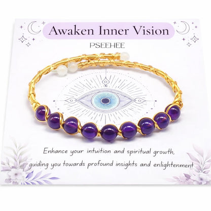 PSEEHEE Handmade Genuine Amethyst Beads 14k Gold Filled Wire Wrapped Bracelet, Birthstone Chakra Healing Crystal Chips Adjustable Bangle Cuff Jewelry Gift for Women Men