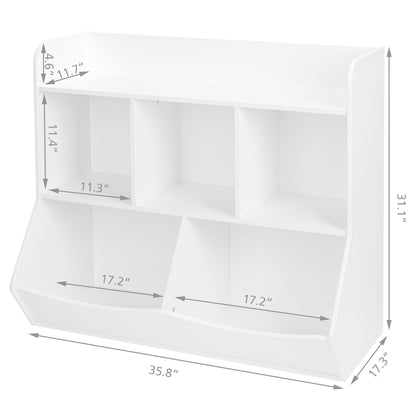 UTEX Toy Storage Organizer with Bookcase, Kid’s Multi Shelf Cubby for Books,Toys, Storage Organizer for Boys,Girls Play Room/Bedroom-White