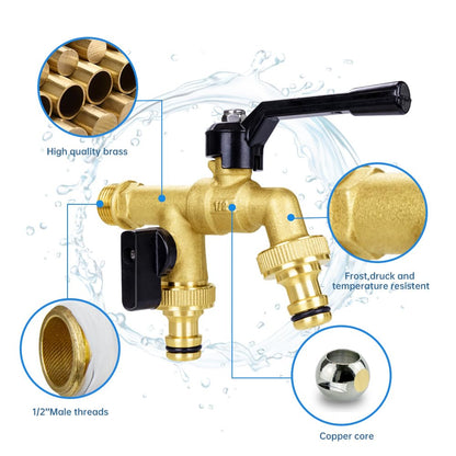 Tmok Double Taps Outdoor Water Garden Faucet 1/2" X3/4" X3/4" Double Outlet Faucet,2 Way splitter With Garden Hose Quick Connecetor,teflon taps,rubber washer for Outdoor Garden Irrigation Washing