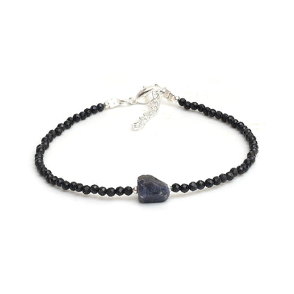 Gempires Blue Sapphire Beaded Bracelet With Raw Sapphire Crystal Jewelry September Birthstone Handmade Gifts Hypoallergenic 8 Inch Silver Plated Lightweight Gemstone Bracelets