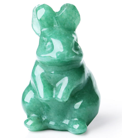 QINJIEJIE 2" Green Aventurine Bunny Decor Crystals Rabbit Figurines, Easter Bunny Statue Decorations Carved Stones Statue Natural Gemstones Polished for Spring Easter Decor Party Favors