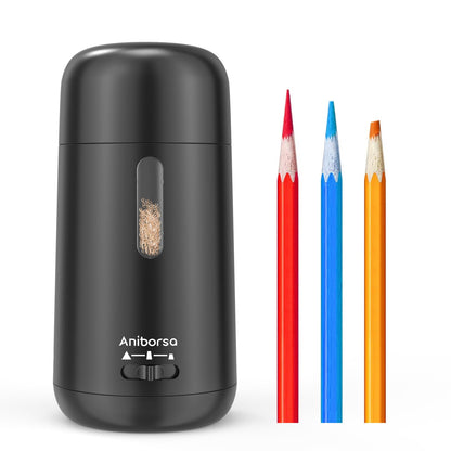 Aniborsa Automatic Electric Pencil Sharpener - Auto Feed, Auto Stop & Auto Eject, Rechargeable for Classroom, Home, School, Office, Black