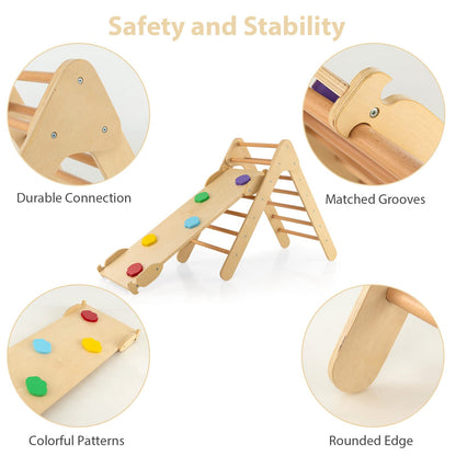 OLAKIDS Pikler Triangle Set 3 in 1 Climbing Toys for Toddlers Wood Montessori Baby Jungle Gym with Ramp Ladder Slide Kids Indoor Playground Activity Play Structure