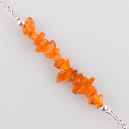 Gemimpression Handmade Carnelian Chips Bar Bracelet – Natural Energy Healing Crystals – Silver Plated Adjustable 8 Inch Chain – Christmas Gift