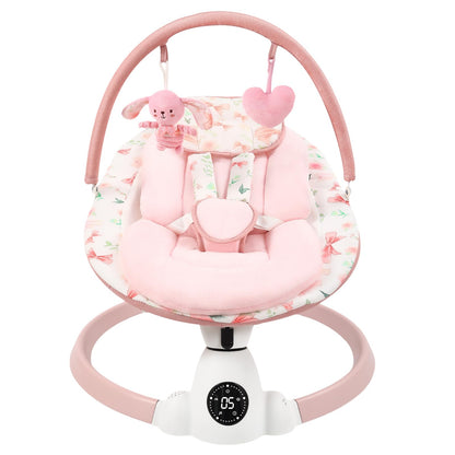 Baby Swing for Infants with 5 Swing Speeds, Portable Electric Baby Swing with Bluetooth, Remote Control & Touch Panel, 5-Point Harness, Indoor & Outdoor Use, Pink