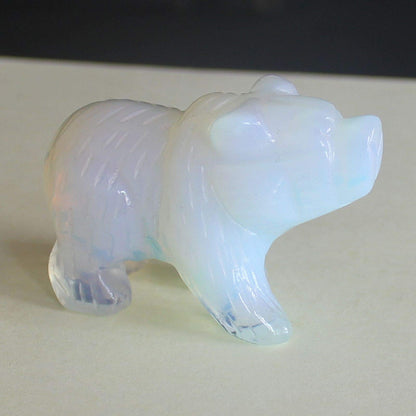 HLbshi Hand Carved Gemstone Crystal Bear Figurine Animal Statue Carving Office Home Decor Collections 2'' (White opalite)