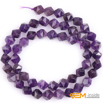 GEM-Inside Natural 8mm Amethyst Gemstone Loose Beads Faceted Purple Square Cambay Crystal Energy Stone Power for Jewelry Making 15"