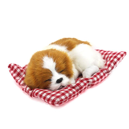 Coolayoung 2Pcs Sleeping Dogs on Pad Doll Toy, Cute Mini Puppy on Pad with Woof Sounds Decor Hand Toy Gift for Kids Boys Girls