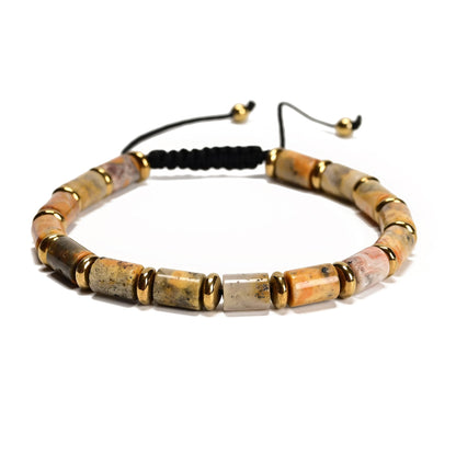 Land Long 2Pcs 6x8mm Tube Natural Yellow Crazy Agate Adjustable Bracelet - Healing Stone Unisex Chakra Energy Holiday Spiritual Gift for Yoga Meditation
