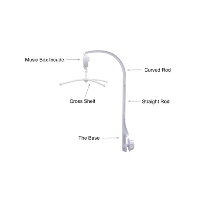 26inch White Baby Crib Mobile Music Box Bed Bell Toy Holder Arm Bracket Nut Screw Music Box Holder Set Parts for Baby Bed Perambulator (Without Dolls)