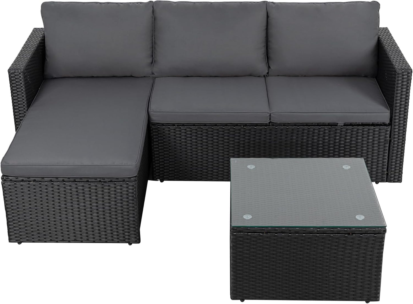 Shintenchi 4 Pieces Patio Furniture Sets, Outdoor Sofa Patio Sectional Sets All Weather, Wicker Rattan Seating Sofa Couch withwith Cushions & Coffee Table for Yard, Garden, Porch, Poolside (Gray)