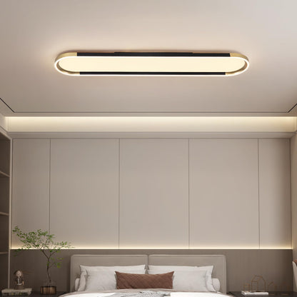 ADISUN Modern LED Ceiling Light Dimmable Linear Ceiling Light 39.4in Semi Flush Mount Long Lights with Remote Control and Down Lighting for Living Room Kitchen Dining Room Black & Gold