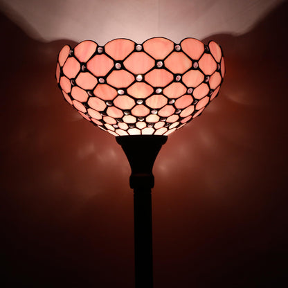 WERFACTORY Tiffany Floor Lamp Pink Stained Glass Pearl Bead Light 12X12X71 Inches Torchiere Standing Corner Torch Uplight Decor Bedroom Living Room Home Office S005P Series