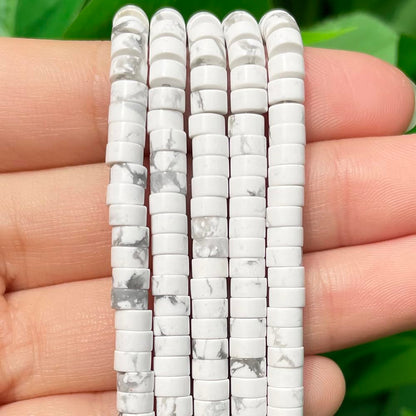 NITOPUPU 150Pcs 4×2mm Natural White Howlite Spacer Stone Beads for Jewelry Making Supplies, Loose Semi Flat Round Gemstone Tube Beads for Bracelets DIY Crafts